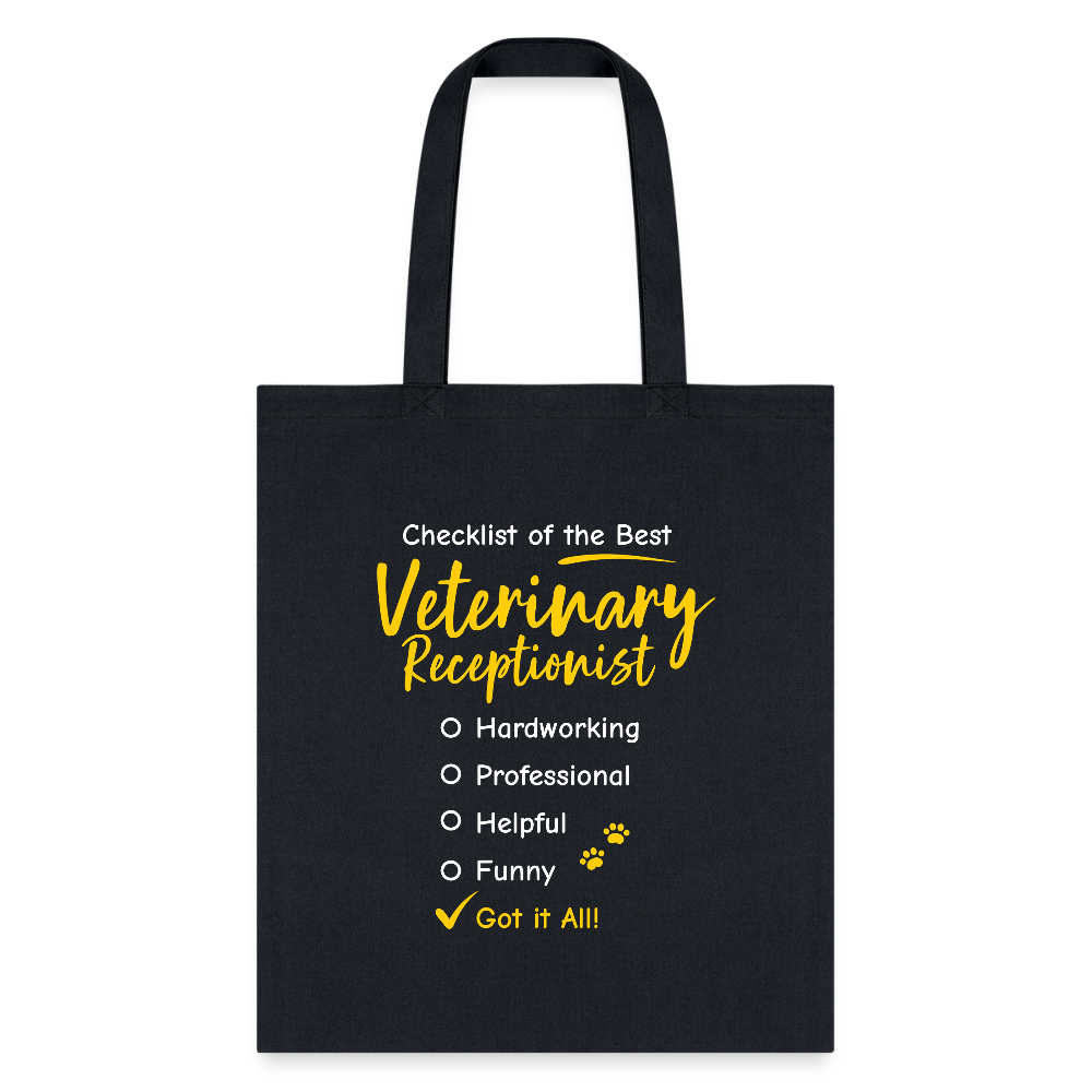 Veterinary Receptionist Checklist Cotton Tote Bag - Vet Staff Gift
