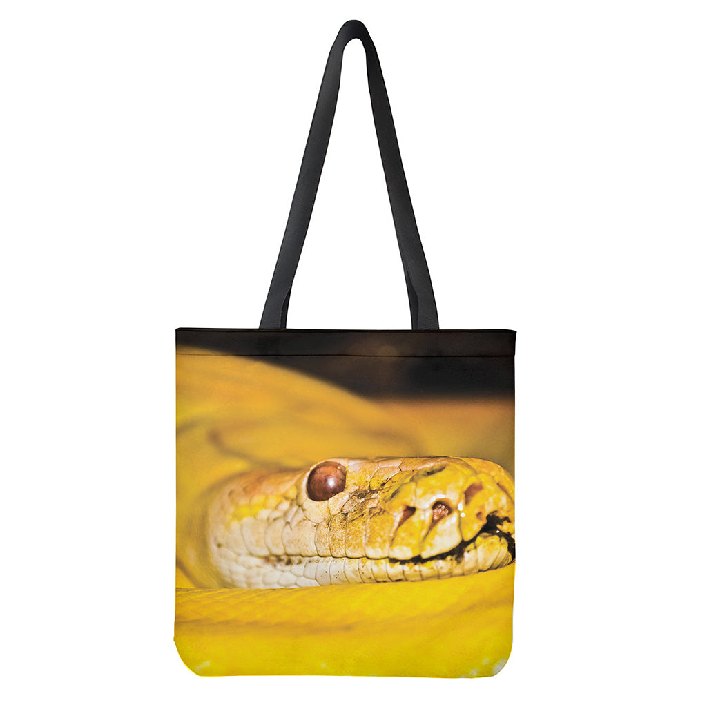Yellow Python Snake Print Tote Bag - Polyester Double-Sided Print Shoulder Bag