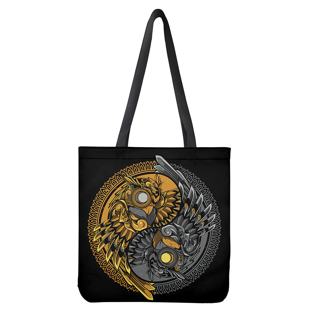 Yin Yang Owl Print Tote Bag - Polyester Double-Sided Print Shoulder Carry