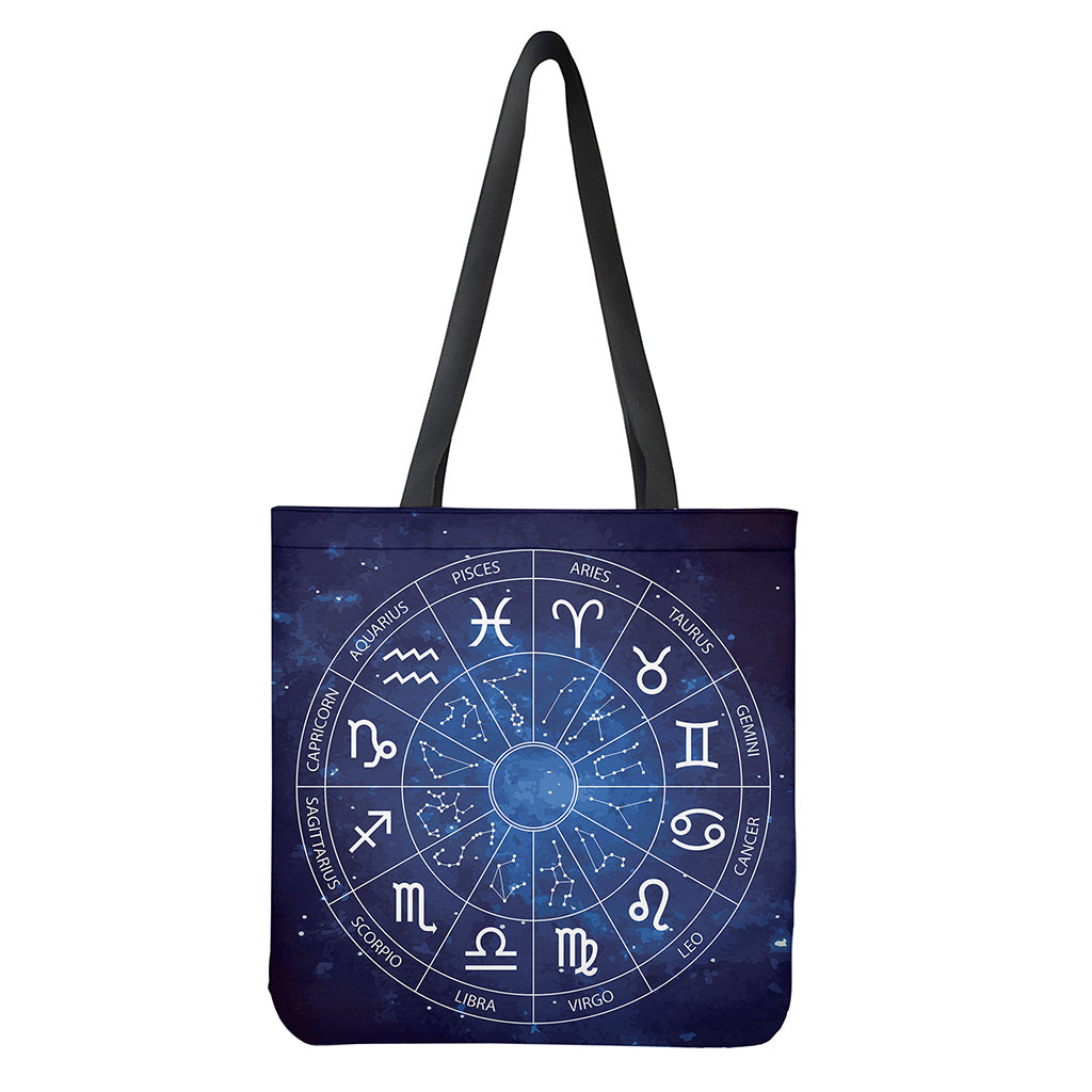 Zodiac Signs Wheel Print Tote Bag - Polyester Double-Sided Lightweight Shoulder Bag