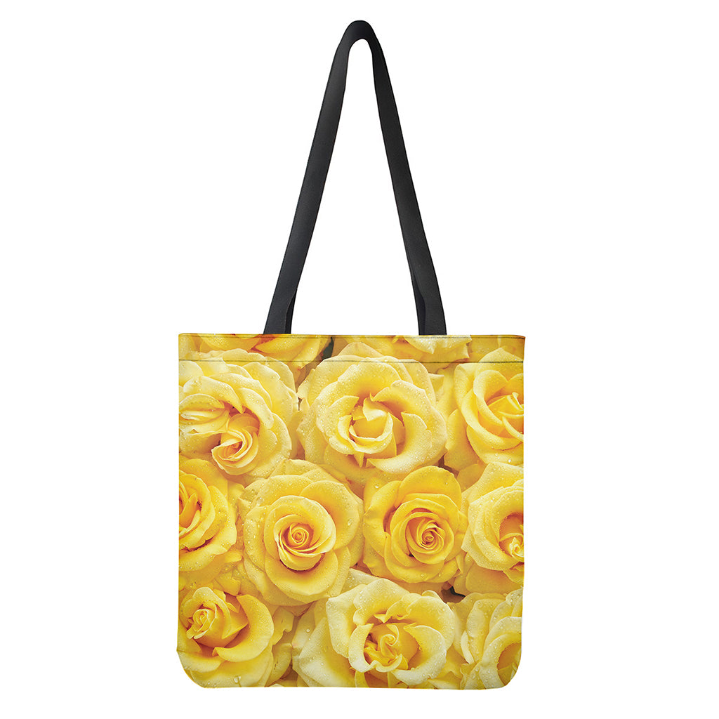 Yellow Rose Print Tote Bag - Polyester Double-Sided Print Shoulder Carry Bag