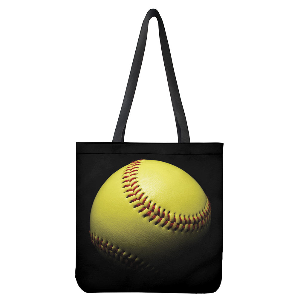 Yellow Softball Ball Print Tote Bag - Polyester Double-Sided Print Shoulder Carry
