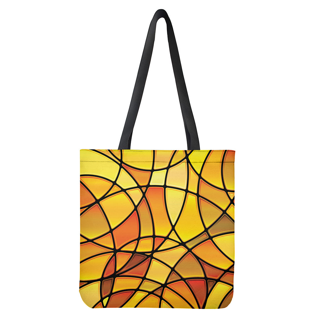 Yellow Stained Glass Mosaic Print Tote Bag - Polyester Double-Sided Lightweight