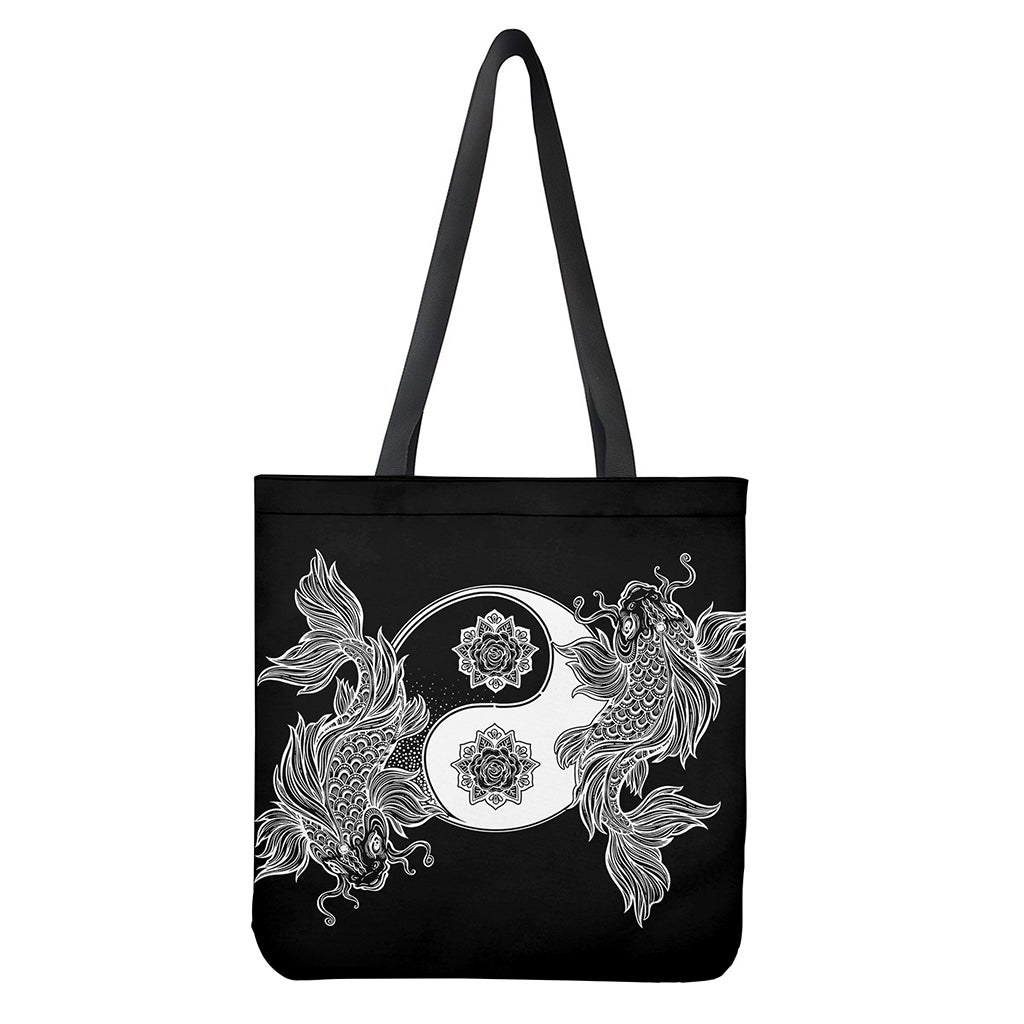 Yin and Yang Koi Carp Fish Print Tote Bag - Polyester Double-Sided Print