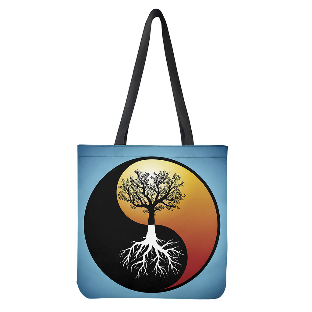 Yin Yang Tree of Life Print Tote Bag - Polyester Double-Sided Lightweight Shoulder Bag