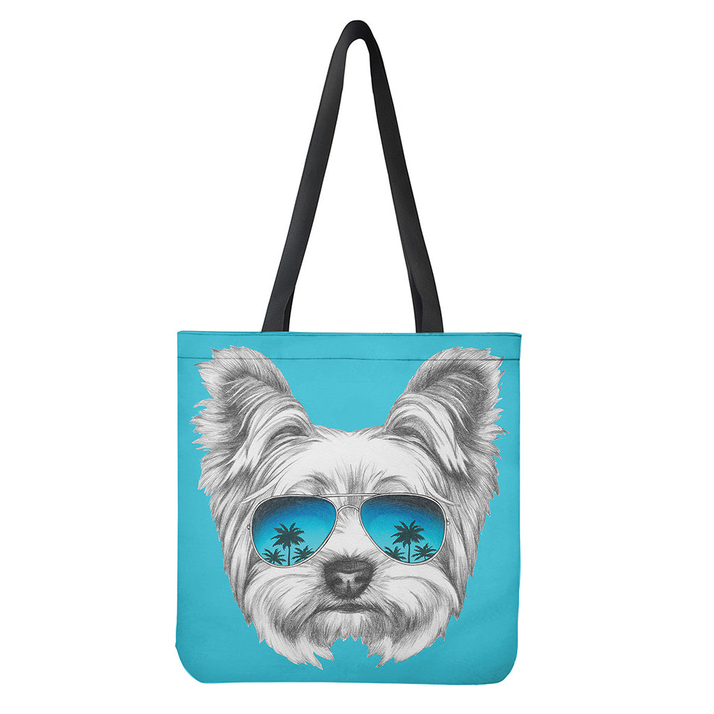 Yorkshire Terrier with Sunglasses Print Tote Bag - Polyester Double-Sided Lightweight