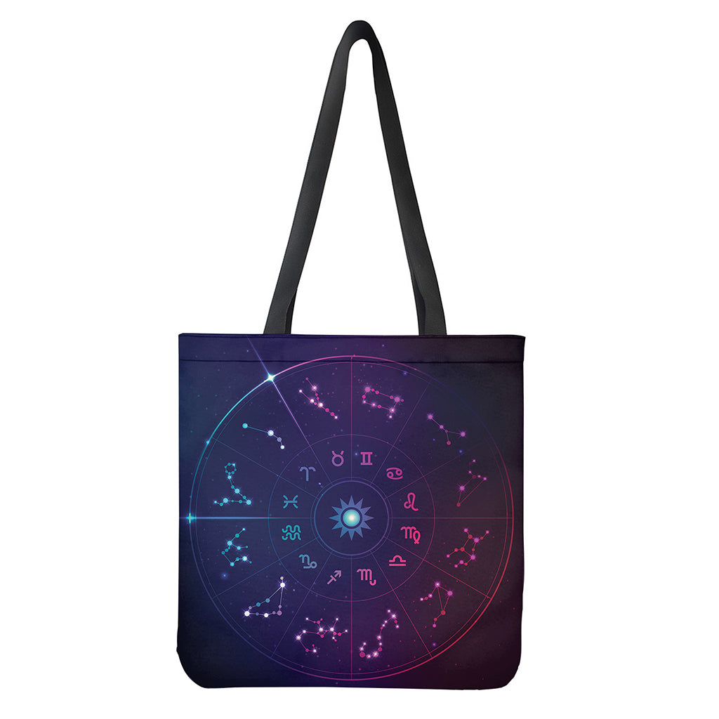 Zodiac Symbols Wheel Print Tote Bag - Polyester Double-Sided Print Shoulder Bag